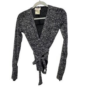 Vintage Y2K FUZZI Womens Wrap Top Mesh Tulle Abstract Print L Black Gray
